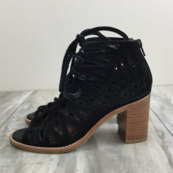 Jeffrey Campbell Lace-Up Open Toe Black Leather Booties 6.5 - Picture 3 of 13
